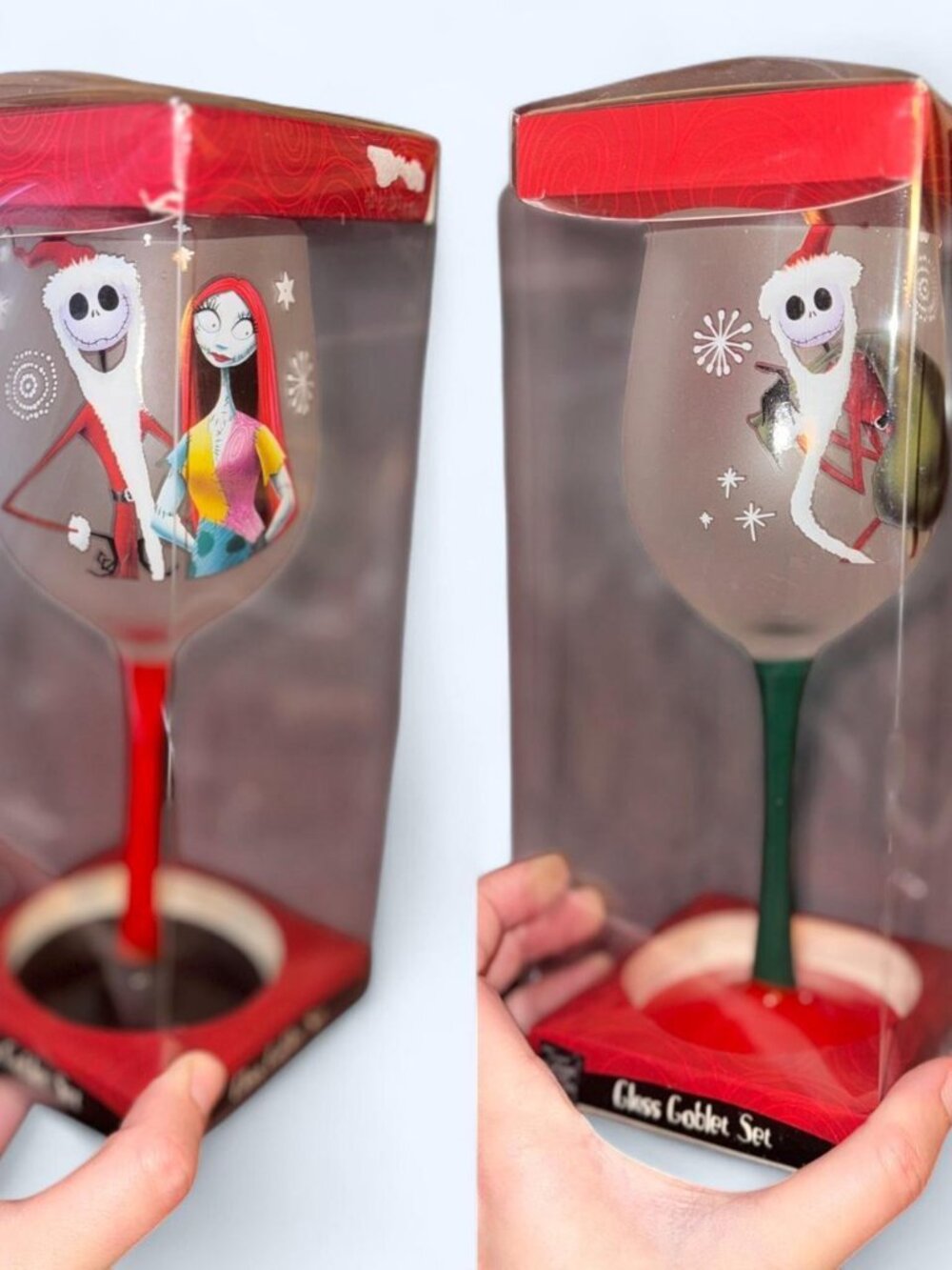 Disney Holiday Goblet Set with Red and Green Stems